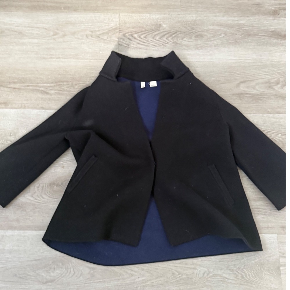Moth Anthropologie Black Navy Knit Funnel Neck Snap Jacket XS